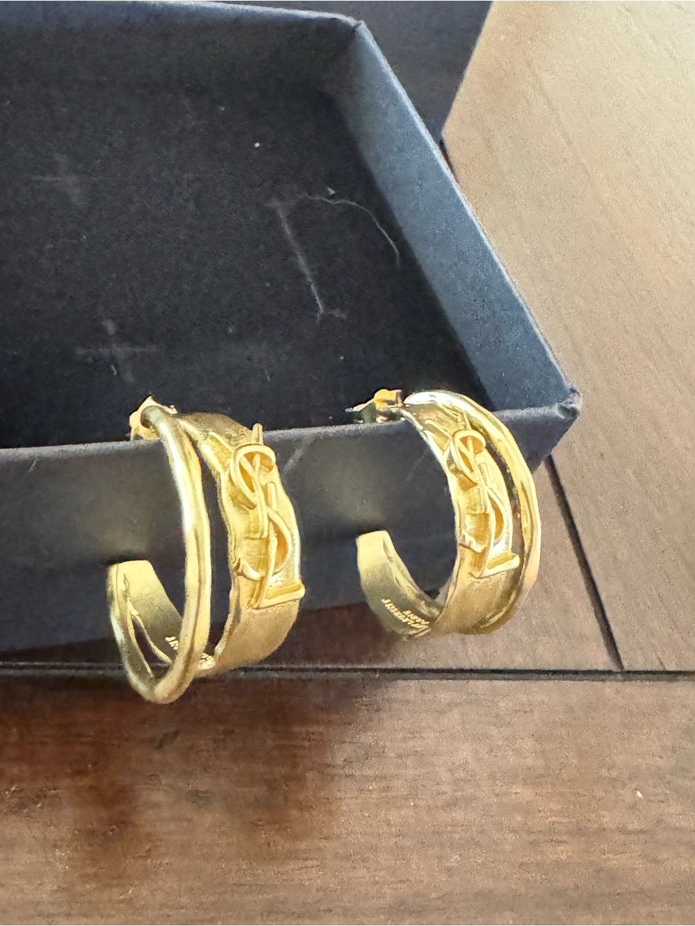 Saint Laurent Gold-Tone Interlocking YSL Hoop Earrings
